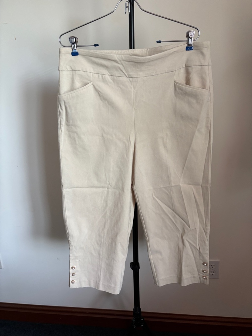 Coral Bay Tan Cropped Pull-On Ankle Pants with Hem Button Detail - Picture 1 of 5